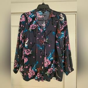 Torrid Floral Blouse - Black and Pink